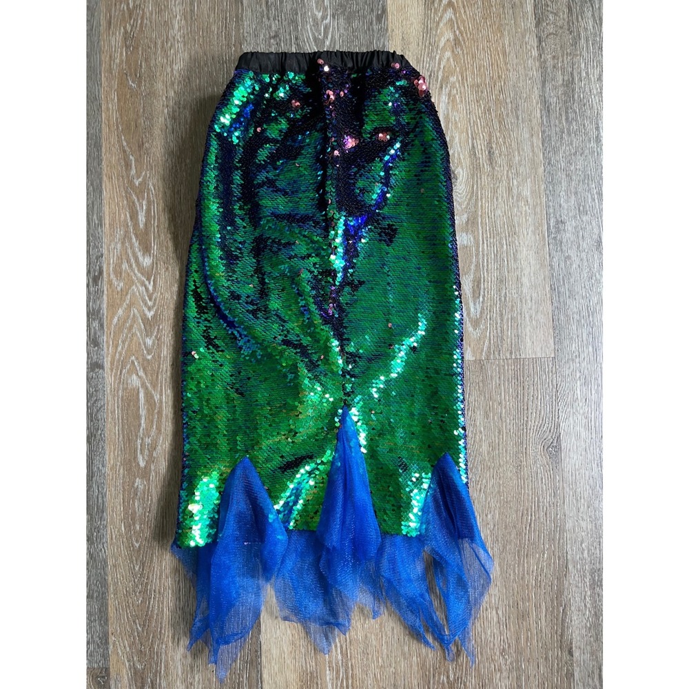 Unbranded Mermaid Tail Skirt Kids One Size Green Blue Sequin Tulle Costume